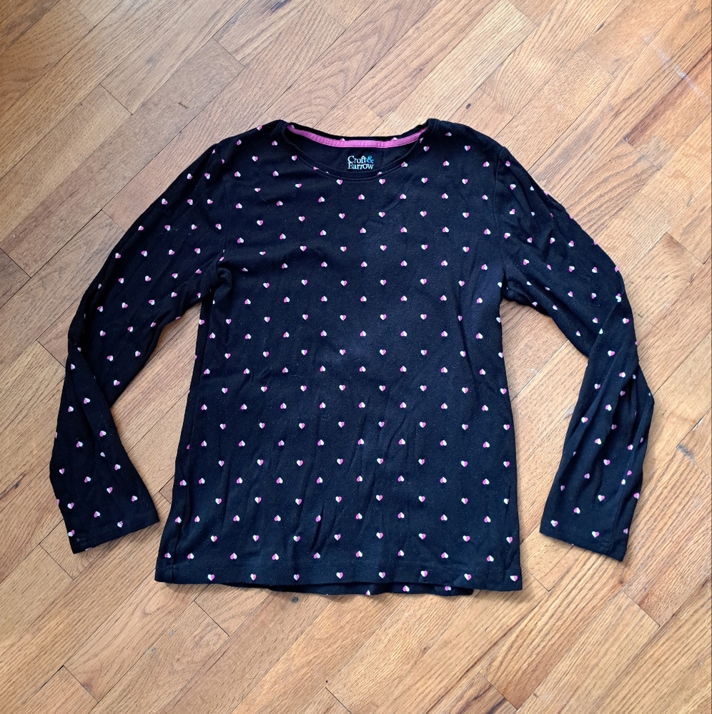 Croft & Barrow Women's Longsleeve Black Shirt w/Pink Hearts SZ Petite XS